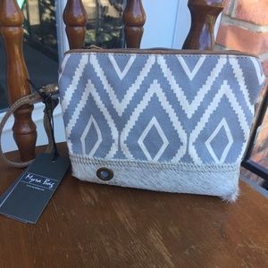 NWT Gray Hairon Cowhide Dusty Blue Purse Wristlet